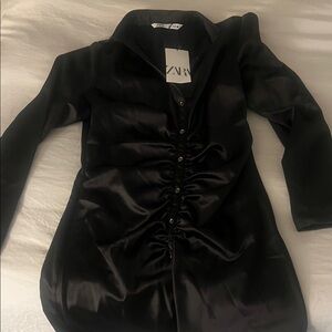 Zara Midnight Satin Gathered Dress